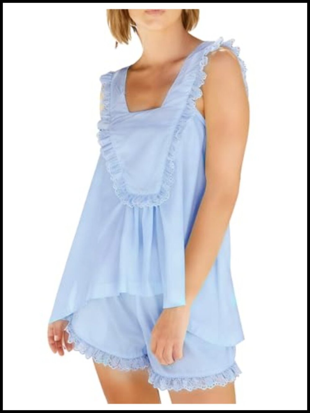 Womens Cotton Pajama Set Ruffle Tank Top Shorts Bridal Sleepwear